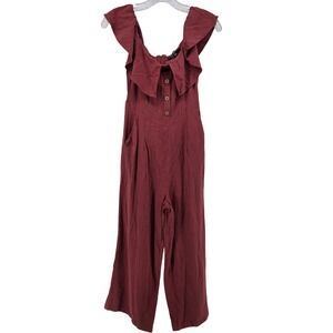 Lulus Wide Leg Jumpsuit XS Red Cropped Ruffle Linen Blend Summer Beach Vacation